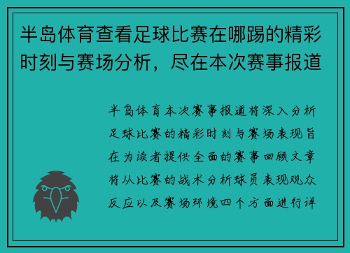 半岛体育查看足球比赛在哪踢的精彩时刻与赛场分析，尽在本次赛事报道中
