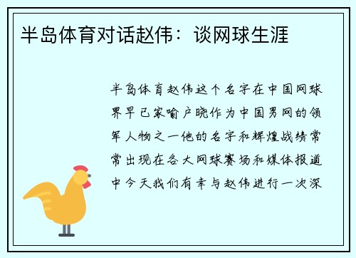 半岛体育对话赵伟：谈网球生涯