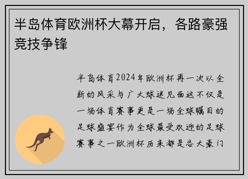 半岛体育欧洲杯大幕开启，各路豪强竞技争锋