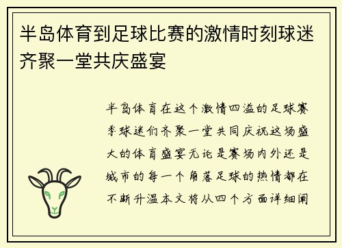 半岛体育到足球比赛的激情时刻球迷齐聚一堂共庆盛宴